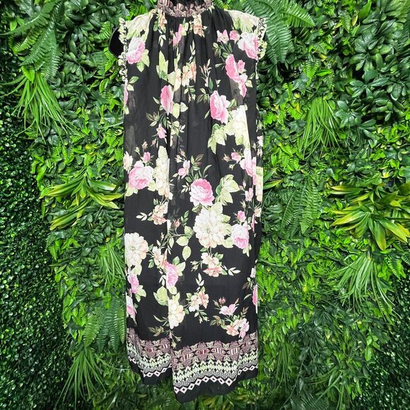 Women Dress Medium Black Floral Sleeveless Flared Ups & Downs 1228 - Picture 11 of 11